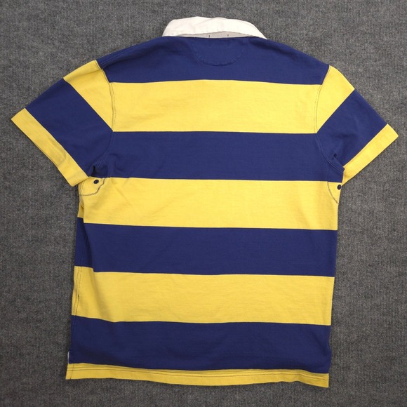 J Crew Rugby Polo Shirt Mens XL Yellow Blue Striped Side Vents Preppy Casual - Picture 4 of 9
